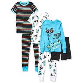 Spotted Zebra 6-Piece Snug-Fit Cotton Pajama Set, Skate Dogs, 6-12 Months
