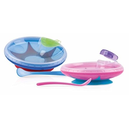 Nuby Id5342 Piattino pappacalda con cucchiaino, colori assortiti