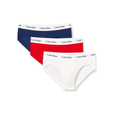 Calvin Klein 3p Hip Brief, Slip Uomo, Multicolore (WHITE/RED GINGER/PYRO BLUE I03), X-Large