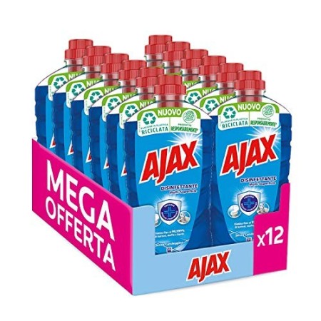 Ajax Detersivo Pavimenti Disinfettante Multisuperficie, Detergente Liquido Multiuso, Elimina Fino al 99,999% Dei Batteri, senza 