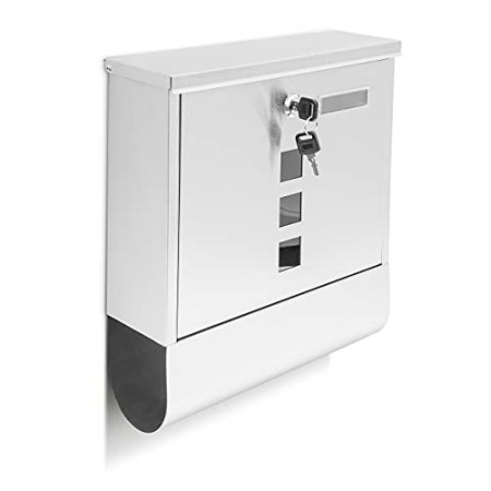 Relaxdays 10018448 Cassetta Postale in Acciaio Inox con Supporto Giornale e Finestrelle Trasparenti, Argento, 8.5x30x33.5 cm