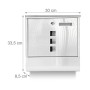 Relaxdays 10018448 Cassetta Postale in Acciaio Inox con Supporto Giornale e Finestrelle Trasparenti, Argento, 8.5x30x33.5 cm
