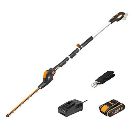 Worx WG252E - Tagliasiepi telescopico a batteria da 20 V, 2,0 Ah, PowerShare, con batteria, caricatore rapido e tracolla
