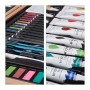Relaxdays Naturale Valigetta con Kit da Pittura e Disegno Set da 56 Pezzi, Matite Gomma Temperino Colori ad Olio, Legno, 27 x 37