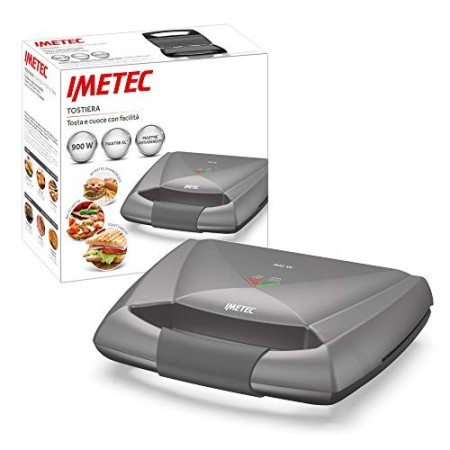 Imetec SM3 900 Tostiera, Piastre XL Rigate e Antiaderenti, Interruttore ON/OFF, Spia Riscaldamento Piastre, Gancio Chiusura, Avv