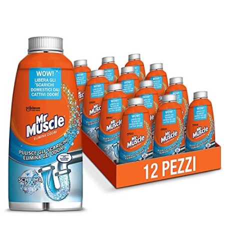 Mr Muscle Schiuma Elimina Odori per Tubi e Scarichi, Formato Scorta da 12 Pezzi da 500 ml