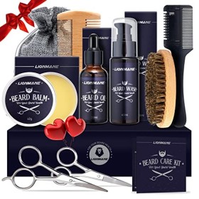 Kit Barba per Uomo, Regalo di San Valentino Uomo Lionmane Cura Barba, Set Regalo Cura della barba Uomo con Olio, Shampoo, Balsam