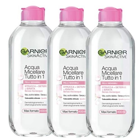 Garnier Kit Acqua Micellare Tutto in 1, Strucca, Deterge e Idrata Senza Risciaquo, 400 ml, Confezione da 3