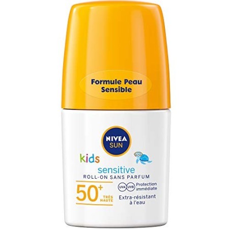 Nivea SUN Kids Roll-on Protect & Play Sensitive FPS 50+ (2 x 50 ml), protezione solare per bambini in formato divertente, scherm
