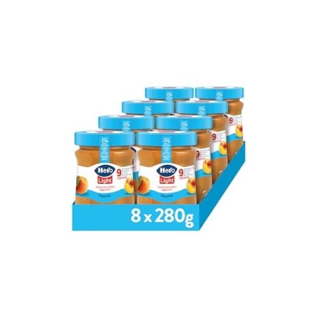 Hero Light Confettura Light Pesche senza zuccheri aggiunti - 1 Confezioni da 8 vasi x 280 gr