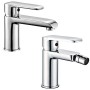 Miscelatore Rubinetto Bidet Cromato + Miscelatore Rubinetto Lavabo Cromato Bagno Casa