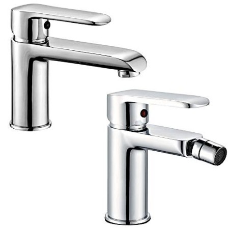 Miscelatore Rubinetto Bidet Cromato + Miscelatore Rubinetto Lavabo Cromato Bagno Casa
