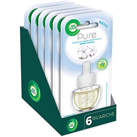 Airwick Ricariche per Diffusore di Oli Essenziali Elettrico, Confezione da 6 Ricariche, fragranza Pure Soffice Cotone