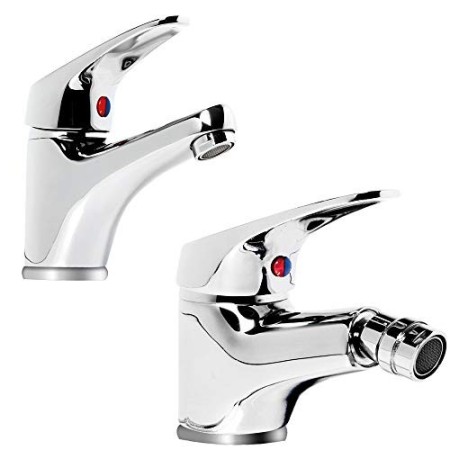 Miscelatore Rubinetto Bidet Cromato + Miscelatore Rubinetto Lavabo Cromato Rubinetteria Bagno Casa