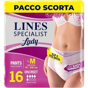 LINES SPECIALIST PANTS DISCREET per Incontinenza, Taglia M, Confezione da 16 Pezzi