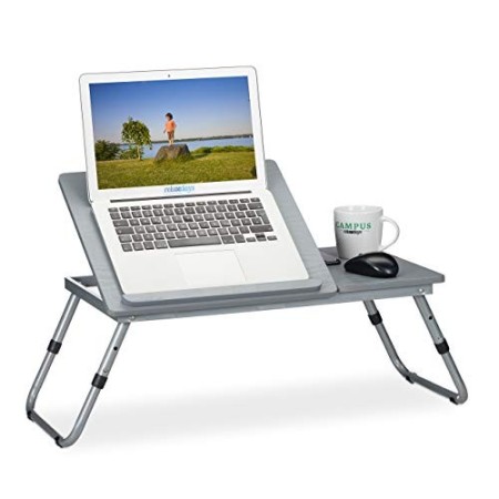Relaxdays Tavolino da Letto Porta PC, Regolabile, Tavolo per Portatile Pieghevole, Laptop & Tablet, 44x73x34,5 cm,Grigio, Pannel