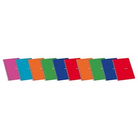 Enri 100430102 Set di 10 quaderni con rilegatura a spirale semplice, quadretti, copertina morbida, colori assortiti