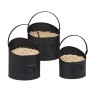 Relaxdays Ceste Porta Pellet, Set da 3 Contenitori ∅ ognuno 21, 25 & 30 cm, Cesto Manico & Impugnatura Pieghevole, Nero, 100% 