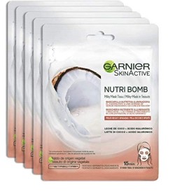 Garnier Maschera in Tessuto Nutriente Illuminante Nutribomb, Adatto per Pelli Secche e Spente, Arricchita con Latte di Cocco e A