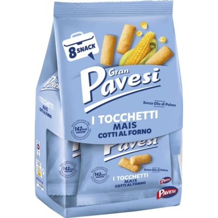 Gran Pavesi Snack Tocchetti, Snack al Mais Cotti al Forno, Senza Olio di Palma, 8 Pacchetti, 256 g
