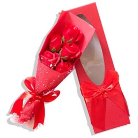 Sevenriver - Set di 5 saponi coreani fatti a mano, con rose, in confezione regalo, colore: Rosso