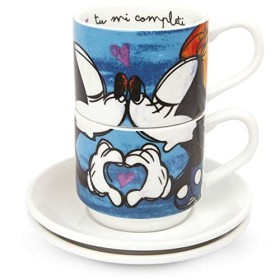 Egan PWM02I/B Set Tazze Caffe, Modello Sweet Love, Porcellana, Blu, 4 unità
