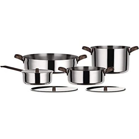Alessi Edo Set di pentole, Manici in Acciaio Inossidabile 18/10 con Rivestimento in PVD, Marrone