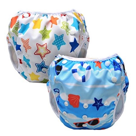 Luxja Riutilizzabile Pannolini da nuoto (Confezione da 2), Costume Pannolino Lavabili, Impermeabile Pannolino Piscina (0-3 anni)