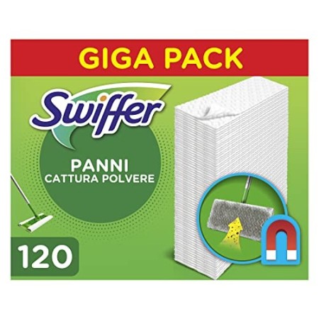 Swiffer Panni di Ricambio per Scopa, Maxi Formato da 120 Panni, Cattura e Intrappola 3 Volte Più Polvere, Sporco e Peli di una 