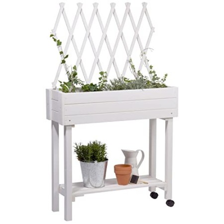 Dobar - Aiuola rialzata versatile con traliccio integrato, aiuola da tavolo per terrazza e balcone, 79 x 28,5 x 130 cm, in abete