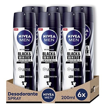 NIVEA Men NIVEA Men Spray invisibile for Black & White Men originale – 200 ML – 6 pezzi