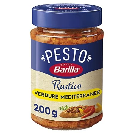 Barilla Sugo Pesto Rustico Mediterraneo, con Zucchine, Peperoni e Pomodori, Senza Glutine – 200 g