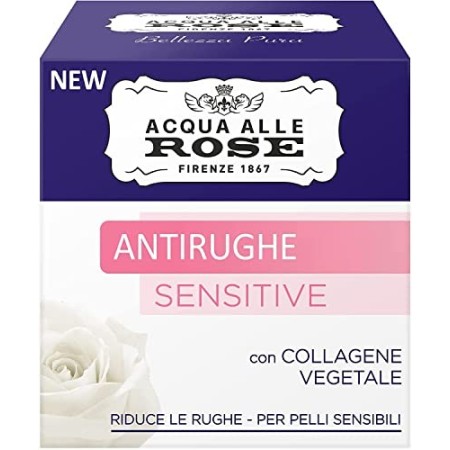 Acqua alle Rose, Crema Viso Antirughe Sensitive con Collagene Vegetale, Crema Antirughe, Delicata sulla Pelle, Pelli Sensibili, 