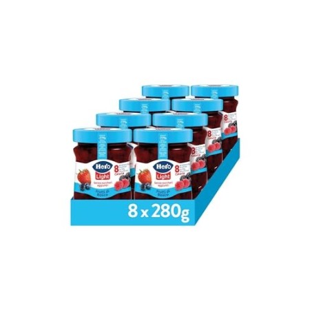 Hero Light Confettura Frutti di Bosco senza zuccheri aggiunti - 1 Confezione da 8 Vasi x 280 g