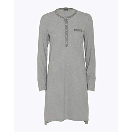 LOVABLE Fluid Rib Fabric Camicia da Notte, Grigio Melange, M Donna