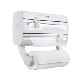Leifheit Parat F2 ComfortLine Portarotoli per 3 rotoli, Taglia rotoli con ripiano portaspezie, Portarotolo cucina carta, pellico