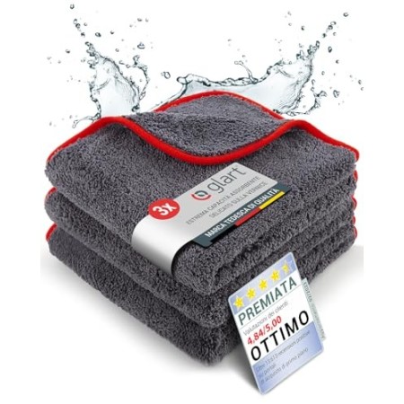 Glart 443TP Set da 3 Panni in Microfibra Soffici, con Bordo Rosso/Arancione, Morbidi, 40x40 cm