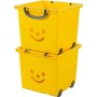 Iris Ohyama 135609 KCB-32 Smiley Kids Set di 2 cubi portaoggetti su rotelle plastica sunnyyellow/argento 33 x 32 x 35 cm