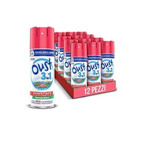 Oust 3 in 1 Spray Disinfettante 400 ml, Fragranza Fresh Garden, per Superfici e Tessuti, Uccide il 99,9% dei Batteri, 12 unità 