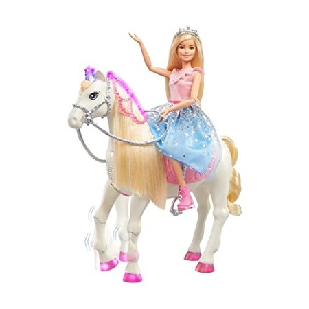Barbie Princess Adventure, Cavallo e Bambola Barbie Principessa, Giocattolo Interattivo con Canzoni, Luci, Suoni e Movimenti Rea