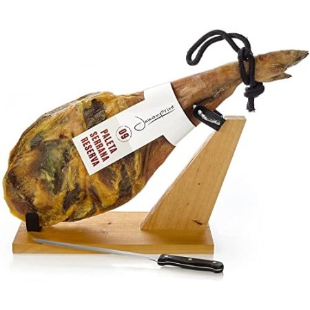 Prosciutto Spagnolo Serrano (Spalla) Riserva + Porta Prosciutto + Coltello 4.5 - 5 Kg - Jamon Serrano Crudo