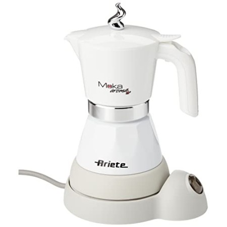 Ariete 1358 Moka Aroma - Moka elettrica 2/4 tazze, 400W, Autospegnimento, Mantenimento temperatura per 30', Bianco