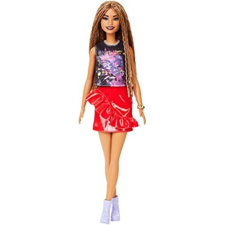 Barbie Fashionista, Bambola Afroamericana con Top Fantasia e Gonna Lucida Rossa, Giocattolo per Bambini 3+ anni, FXL56