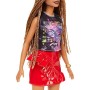 Barbie Fashionista, Bambola Afroamericana con Top Fantasia e Gonna Lucida Rossa, Giocattolo per Bambini 3+ anni, FXL56
