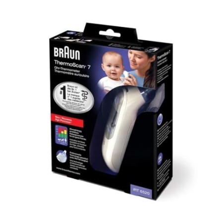 Braun IRT6520 ThermoScan 7 Age Precision – Termometro Auricolare a Infrarossi, 0 mesi +, 21 coprilenti, Display con codice col