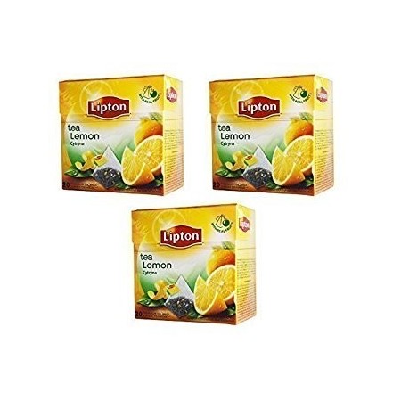 Lipton Tè Nero - Limone - 20 Premium le bustine di tè a forma di piramide in una Scatola [Confezione da 3]