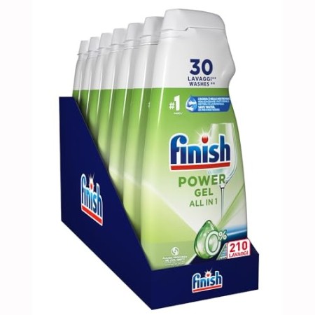 Finish Powergel, Gel Detersivo per Lavastoviglie Liquido, Multiazione, 0%, 210 Lavaggi, 7 Confezioni da 30 Lavaggi