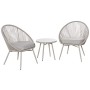 Outsunny Mobili da Giardino in Rattan Sintetico, Set 3 Pezzi Tavolino e Sedie da Giardino ed Esterno, Bianco Crema