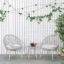 Outsunny Mobili da Giardino in Rattan Sintetico, Set 3 Pezzi Tavolino e Sedie da Giardino ed Esterno, Bianco Crema