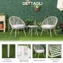 Outsunny Mobili da Giardino in Rattan Sintetico, Set 3 Pezzi Tavolino e Sedie da Giardino ed Esterno, Bianco Crema